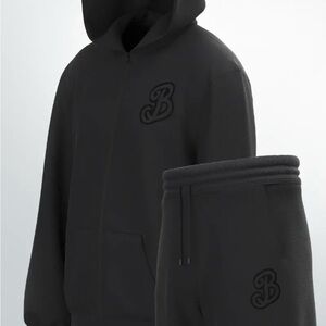 Black Hoodie and Sweatpants Set with black embroidered logo.